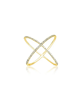 Anel X com Zircônia em ouro 18k