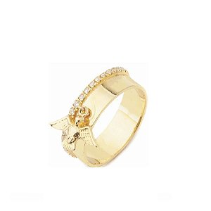 Anel Divino Espírito Santo com Diamantes em ouro amarelo 18k