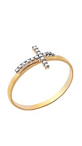 Anel Cruz com Diamantes em ouro amarelo 18k