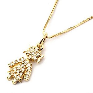 Colar Família com Diamantes em ouro amarelo 18k - Menina 12mm