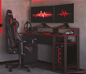 Mesa Gamer Preta/Vermelha