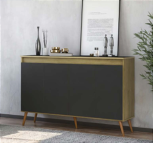 Aparador 4 Portas Mumbai Mel/Preto