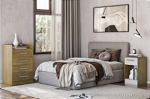 Conjunto de Cômoda 4 Gavetas e Mesa de Cabeceira 1 Gaveta Dubai Mel/Branco