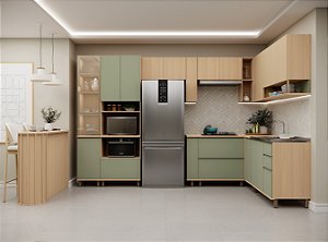 Cozinha Modulada Domus Carvalho/Verde 100% MDF