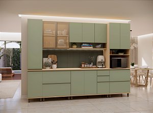 Cozinha Modulada Domus Carvalho/Verde 100% MDF
