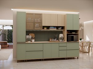 Cozinha Modulada Domus Carvalho/Verde 100% MDF
