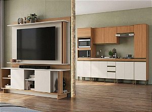 PACOTE- Cozinha Cecilia e Rack e Painel Freijo/Off White