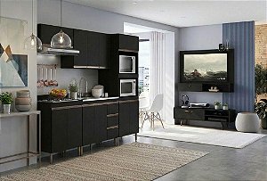 COMBO - Cozinha Sabrina e Rack e Painel Preto