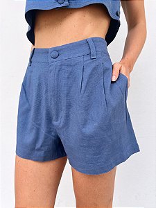 Shorts De Linho Feminino Azul Jeans Sofia - Mini Moni