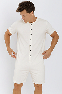 PIJAMA MACACÃO MASCULINO CURTO - TEEN E ADULTO  - BRANCO