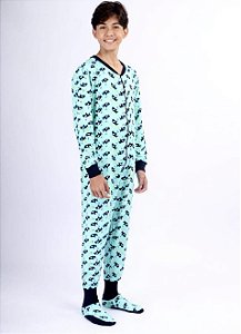 PIJAMA MACACÃO INF. E TEEN TUBARÃO GOLA AZUL.