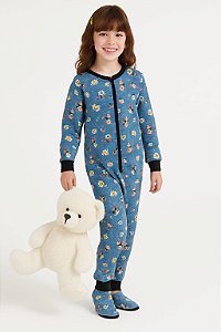 PIJAMA MACACÃO INFANTIL E TEEN MONSTRINHO JEANS - GOLA E ZÍPER PRETO.