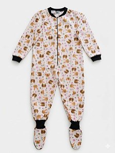PIJAMA MACACÃO MONAKIDS INFANTIL - GATO E URSO - COR ROSA
