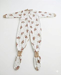 PIJAMA MACACÃO MONAKIDS INFANTIL - URSO CACHECOL - COR BRANCO