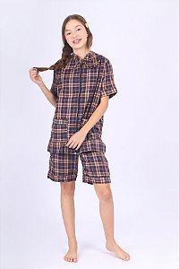 PIJAMA XADREZ  GOLA ROMÂNTICA MENINA VERMELHO