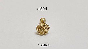 Tragus flor folheado dourado 8mm