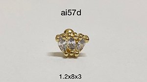 Tragus folheado dourado 3 pedras 8mm
