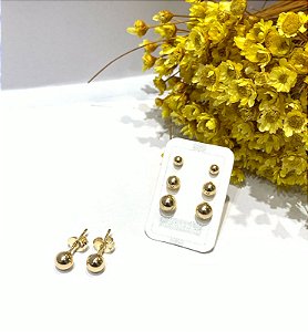 trio de brinco bolinha folheado ouro18k