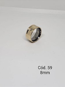lisa em ouro 18k c/ base em aço c/ friso e pedra 8mm - reta