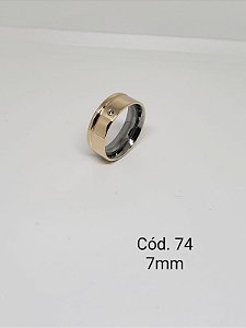 lisa em ouro 18k c/ base em aço c/ friso e pedra 7mm - reta