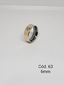 lisa em ouro 18k c/ base em aço c/ pedra 6mm - reta