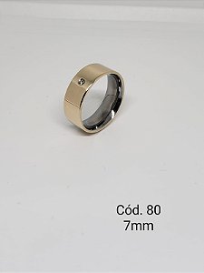 lisa em ouro 18k c/ base em aço c/ pedra 7mm - reta