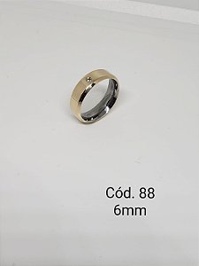 lisa em ouro18k c/ base em aço chanfrada c/ pedra 6mm - reta