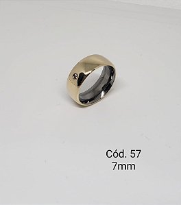 lisa em ouro 18k c/ base em aço c/ pedra 7mm - abaulada