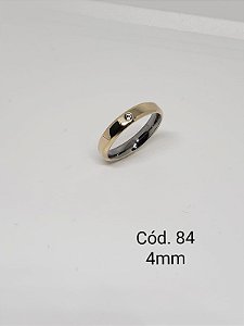 lisa em ouro 18k c/ base em aço chanfrada c/ pedra 4mm - reta