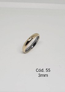 lisa em ouro 18k c/ base em aço c/ pedra 3mm - abaulada
