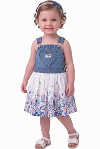 Jardineira Bebê OshKosh – Jeans com Saia Floral e Borboletas