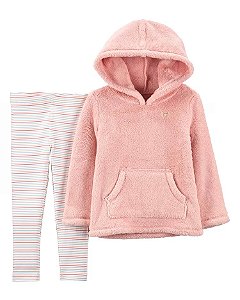 Conjunto Fleece Listrado Rosa Claro