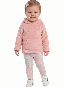 Conjunto Carters Fleece Listrado Rosa Claro