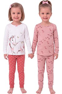 KiT Pijama Infantil Carter’s 4 Peças Algodão – Cavalos e Corações