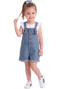Jardineira Jeans Camiseta Tommy