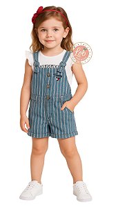 Jardineira Jeans Camiseta Tommy