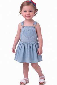 Jardineira OshKosh Infantil Jeans Claro com Bolso Coração