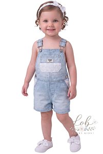 Jardineira Infantil OshKosh Jeans Claro com Detalhes em Laise