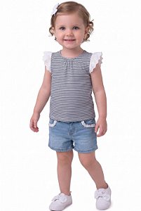 Blusa Infantil Oshkosh Listrada com Mangas em Laise