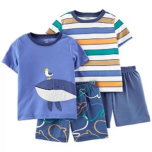 Kit Pijama infantil 4 peças baleia azul Carter's