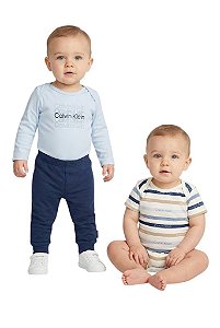 Conjunto Bebê Calvin Klein Bodys e Calça Azul Marinho