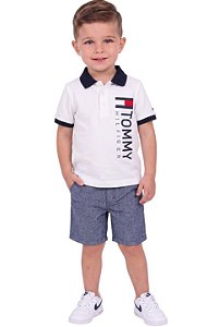 Conjunto Infantil Tommy Hilfiger Polo Branca e Bermuda