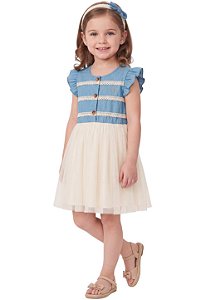 Vestido Infantil Calvin Klein – Chambray com Tule e Renda