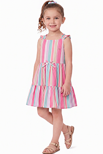 Vestido Infantil Calvin Klein – Listrado Colorido Acetinado