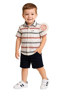 Conjunto Infantil Tommy Hilfiger Camisa + Bermuda Azul-Marinho
