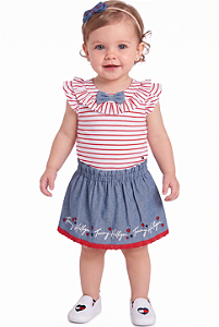 Conjunto Bebê Tommy Hilfiger – Blusa Listrada + Saia com Corações