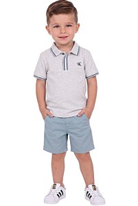 Conjunto Infantil Calvin Klein Polo e Bermuda Verde em Sarja