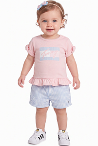 Conjunto Bebê Tommy Hilfiger – Camiseta com Laços + Shorts Listrado