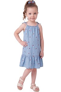 Vestido Infantil Tommy Hilfiger Chambray com Flores Bordadas