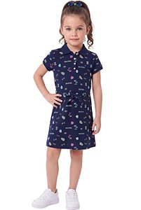 Vestido Infantil Tommy Hilfiger Polo Piquet Estampado Azul-Marinho